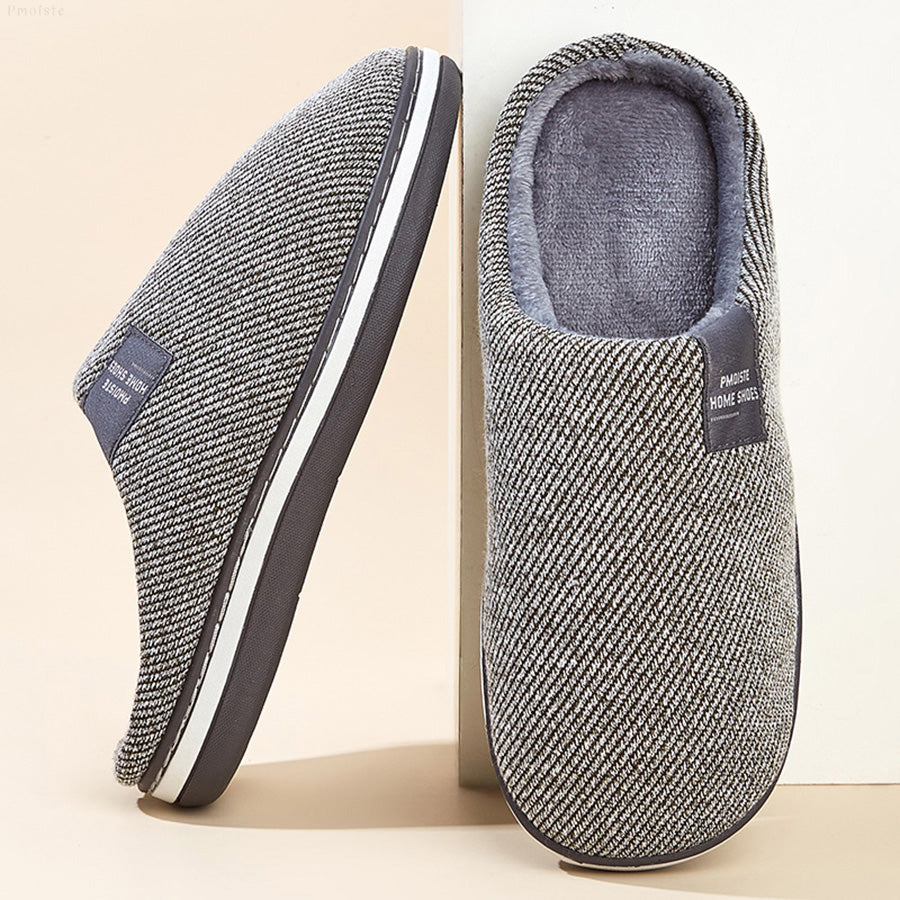 Fashionable Mens Slippers Fuzzy with Cotton Twill Stripes Line