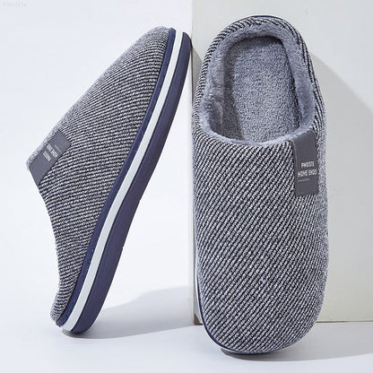 Fashionable Mens Slippers Fuzzy with Cotton Twill Stripes Line