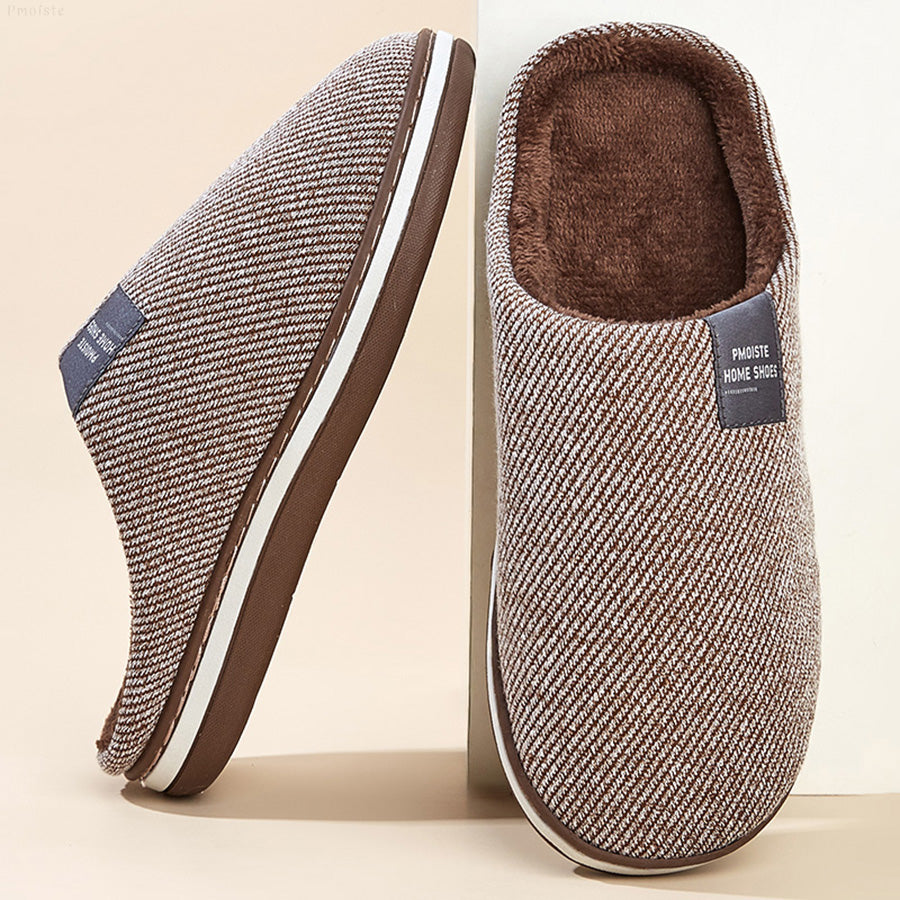 Fashionable Mens Slippers Fuzzy with Cotton Twill Stripes Line