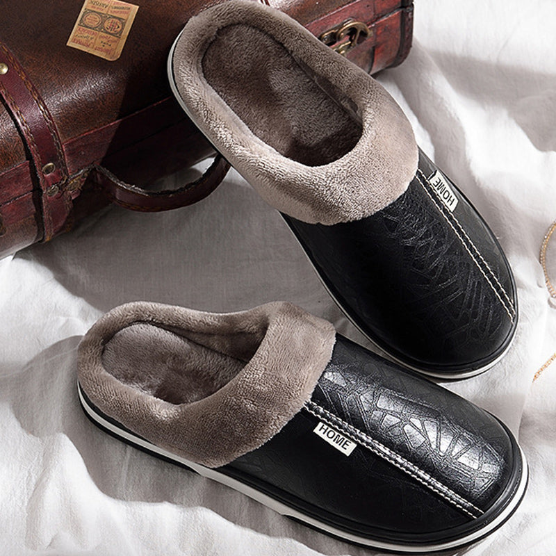 Men Winter Slippers with PU Leather