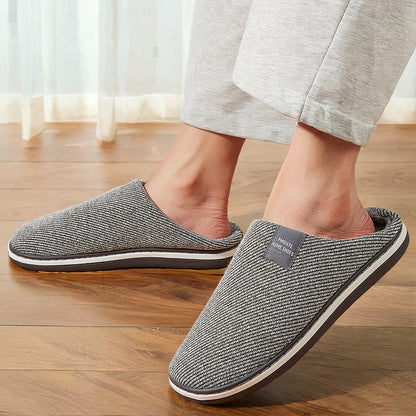 Fashionable Mens Slippers Fuzzy with Cotton Twill Stripes Line