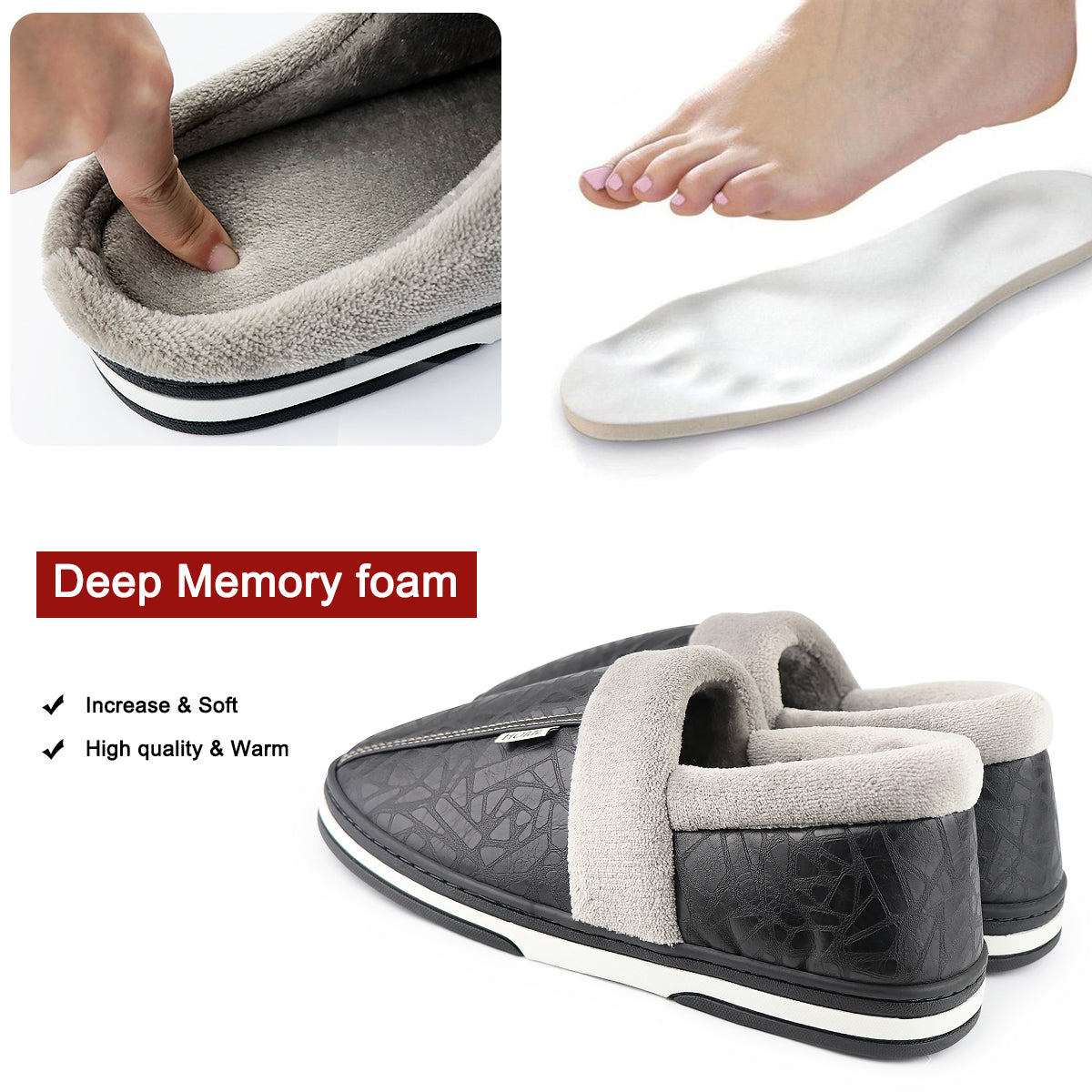 Waterproof Slippers Mens Memory Foam Plush Lined