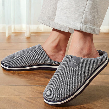 Fashionable Mens Slippers Fuzzy with Cotton Twill Stripes Line