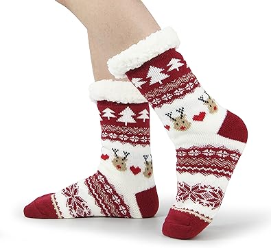 Christmas Sock Slippers Knitted with Lovely Deer