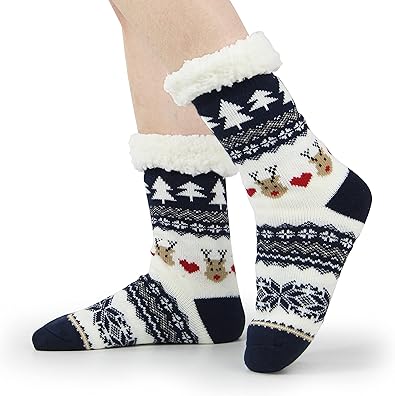 Christmas Sock Slippers Knitted with Lovely Deer