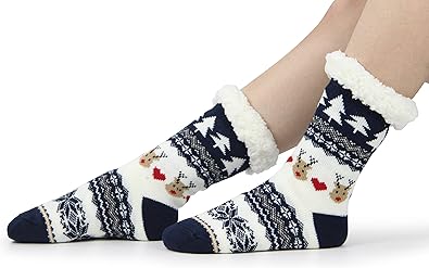 Christmas Sock Slippers Knitted with Lovely Deer