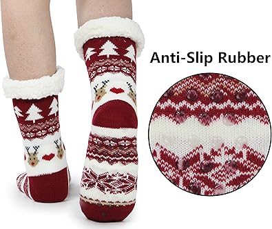 Christmas Sock Slippers Knitted with Lovely Deer