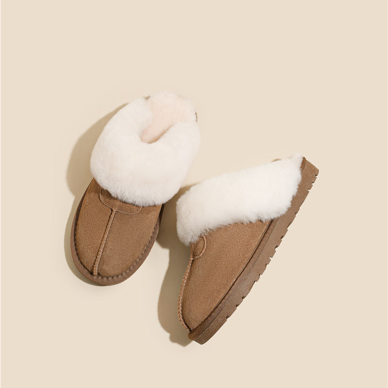 Suede Slippers Women with Faux Fur Collar