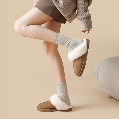 Suede Slippers Women with Faux Fur Collar