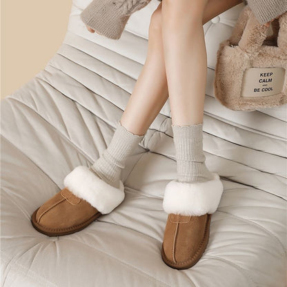 Suede Slippers Women with Faux Fur Collar