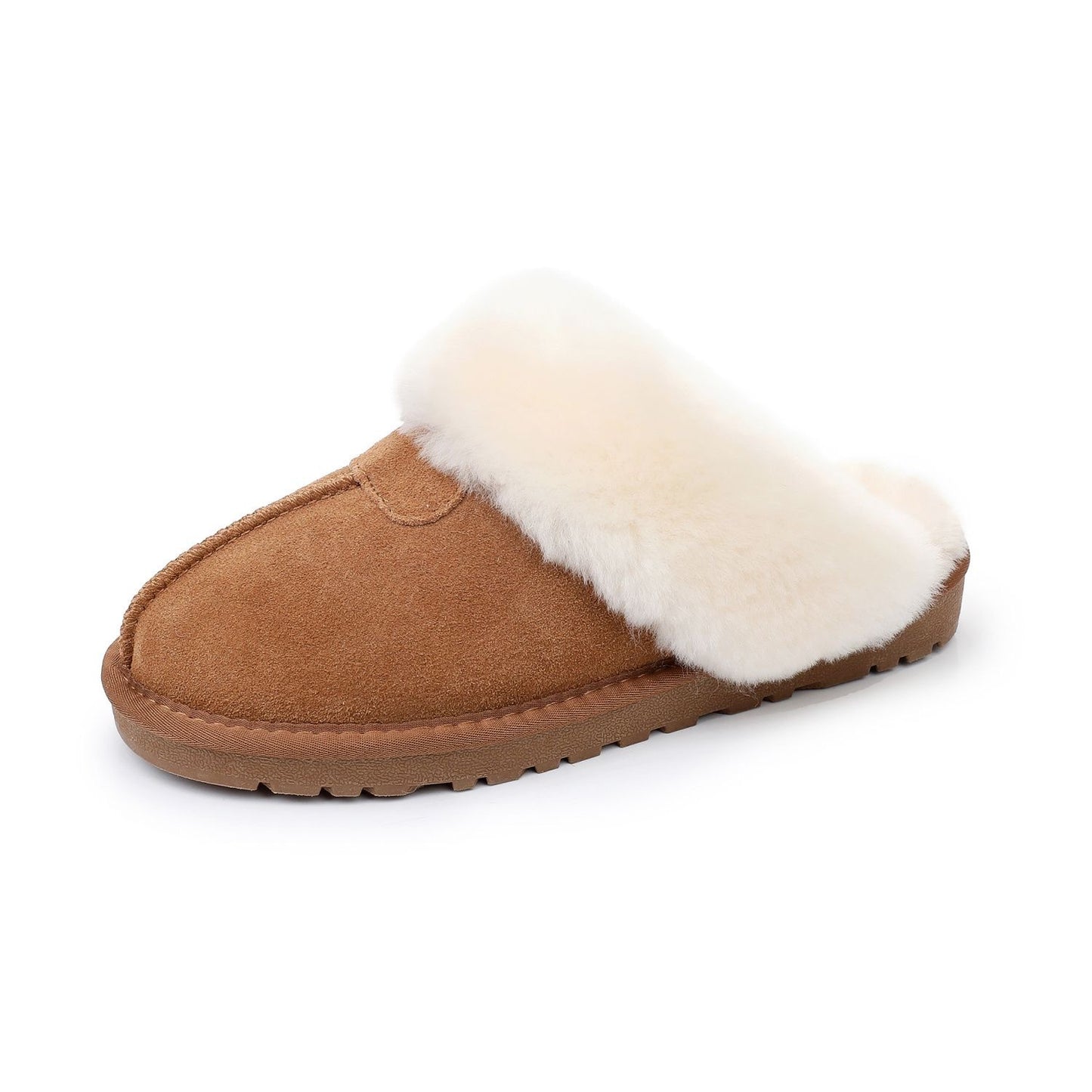 Suede Slippers Women with Faux Fur Collar