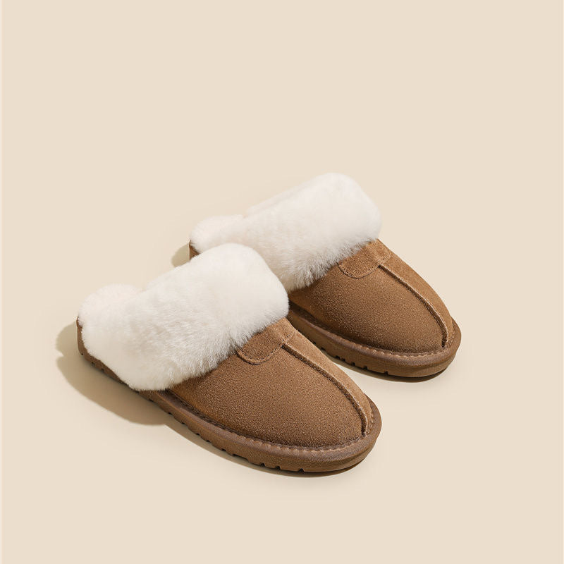 Suede Slippers Women with Faux Fur Collar