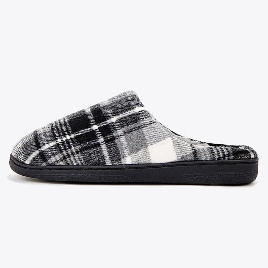 Fashionable Plaid Mens Plush Wide Slippers