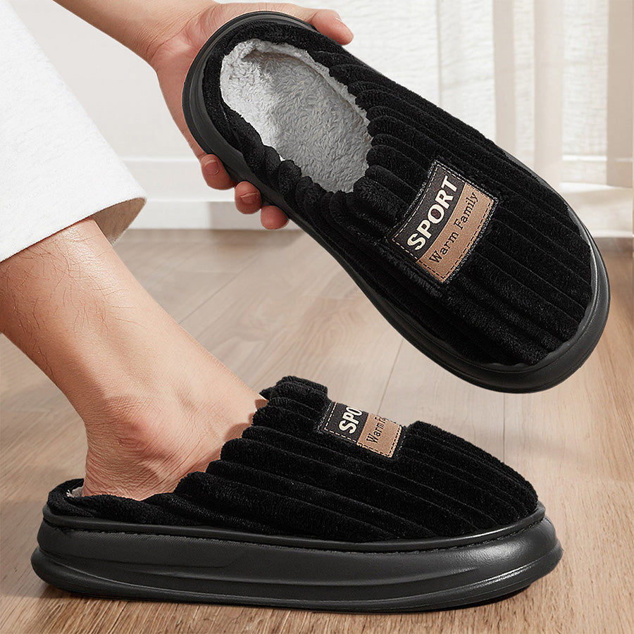 Men Winter Warm Fashion Corduroy Stripes Slippers