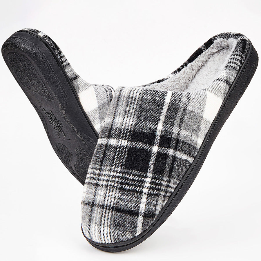 Fashionable Plaid Mens Plush Wide Slippers