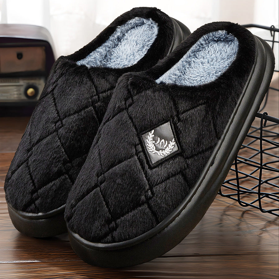 Fashion Badge Faux Fur Lined Slippers Men