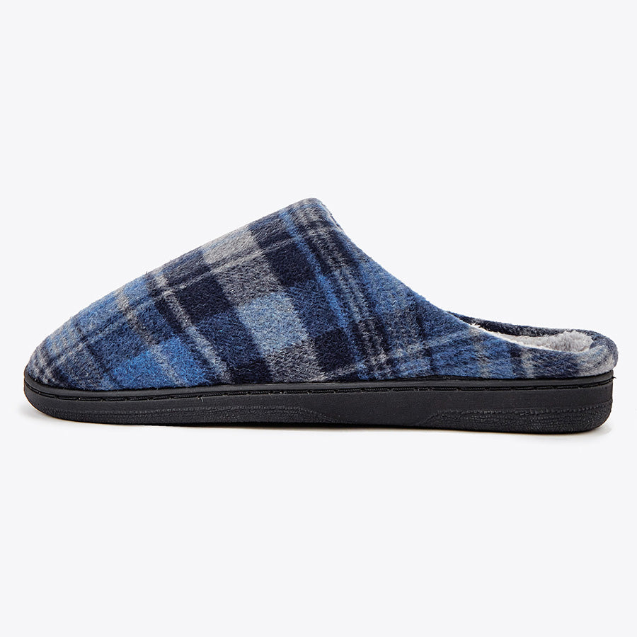 Fashionable Plaid Mens Plush Wide Slippers