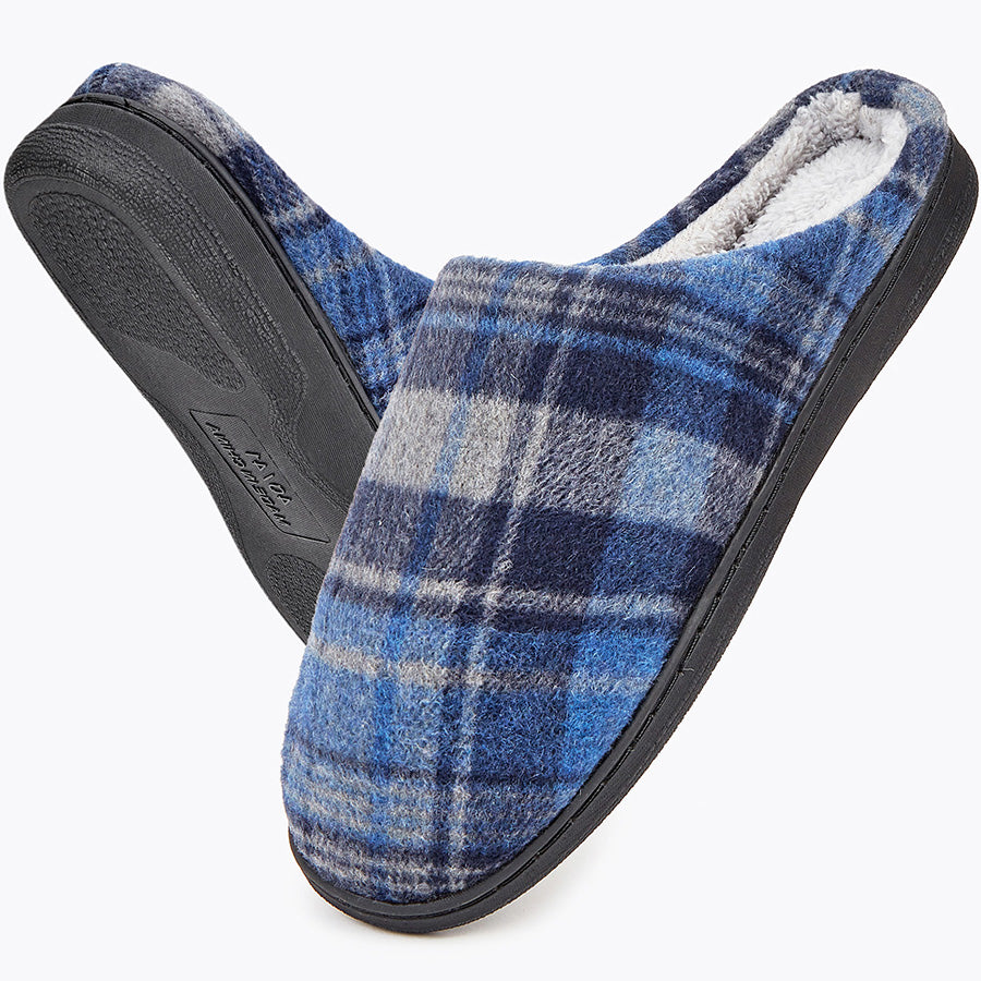 Fashionable Plaid Mens Plush Wide Slippers