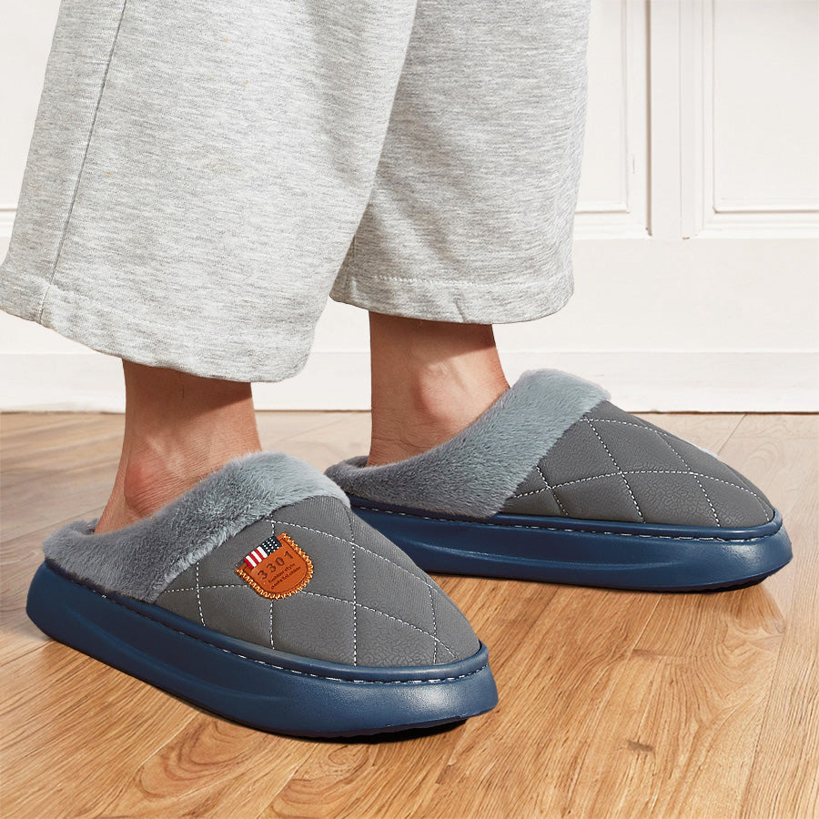 Fashion Mens Slippers With Plaid Faux Fur Collar