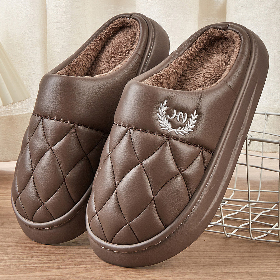 Fashion Mens Slippers With Plaid Leather