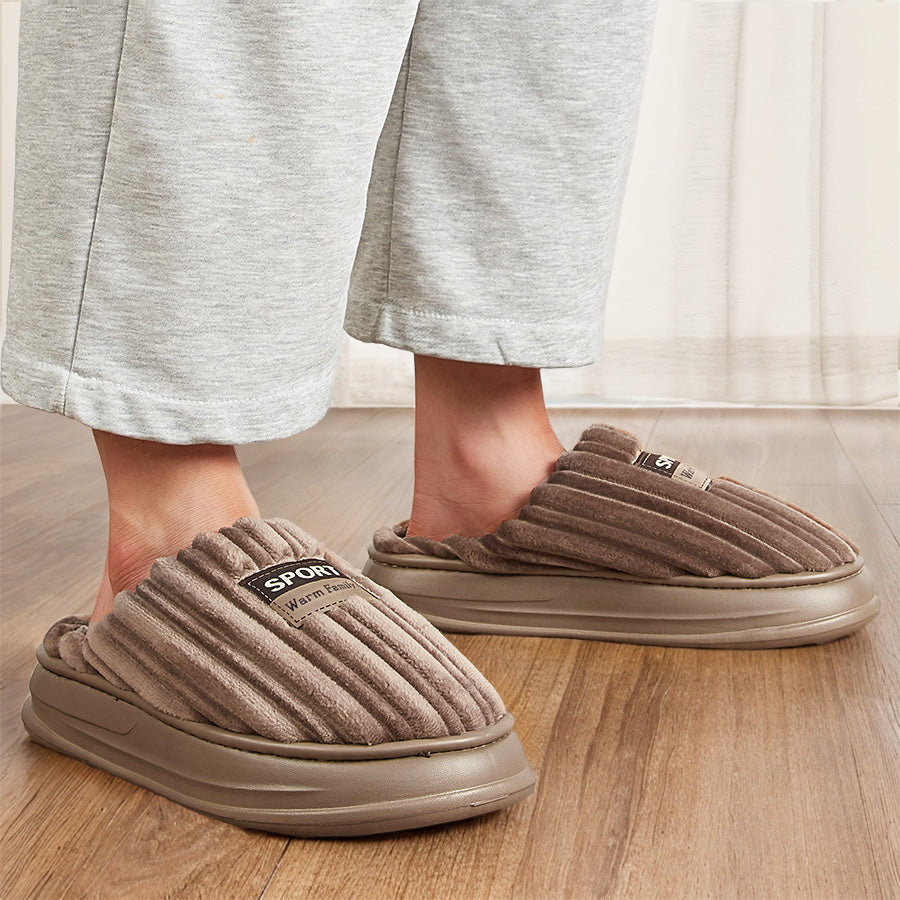 Men Winter Warm Fashion Corduroy Stripes Slippers