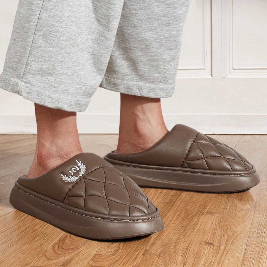 Fashion Mens Slippers With Plaid Leather