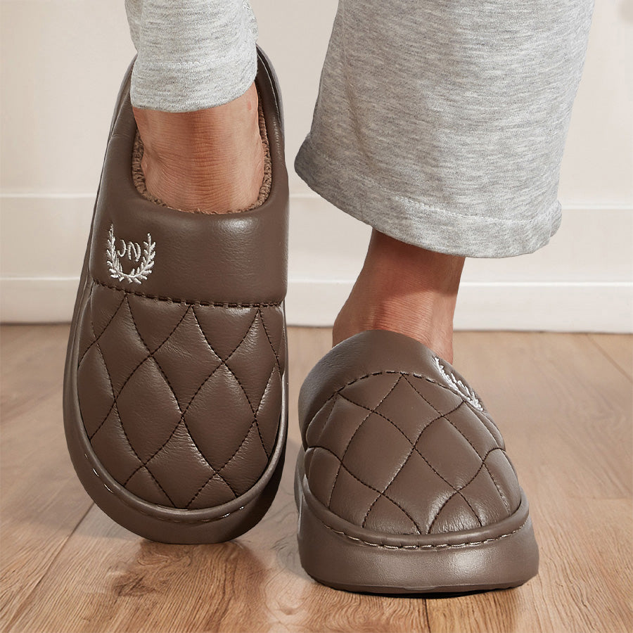 Fashion Mens Slippers With Plaid Leather