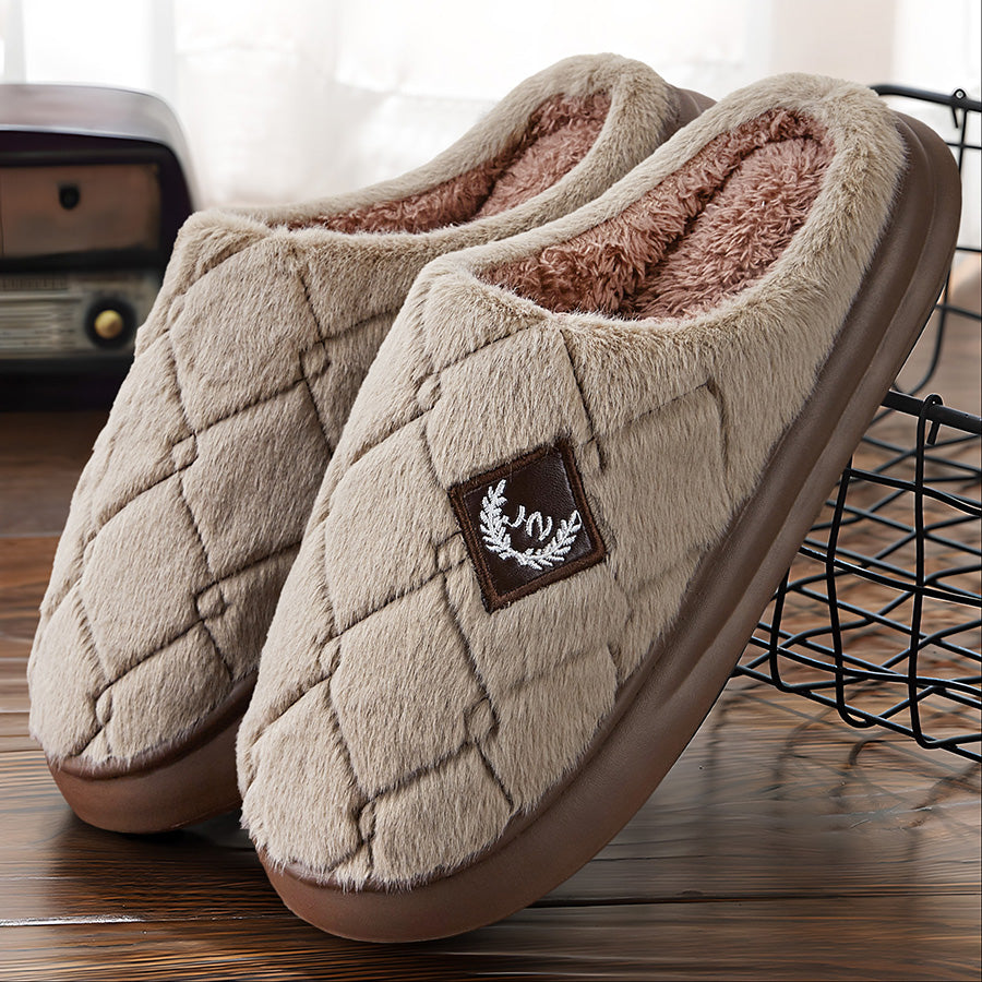 Fashion Badge Faux Fur Lined Slippers Men