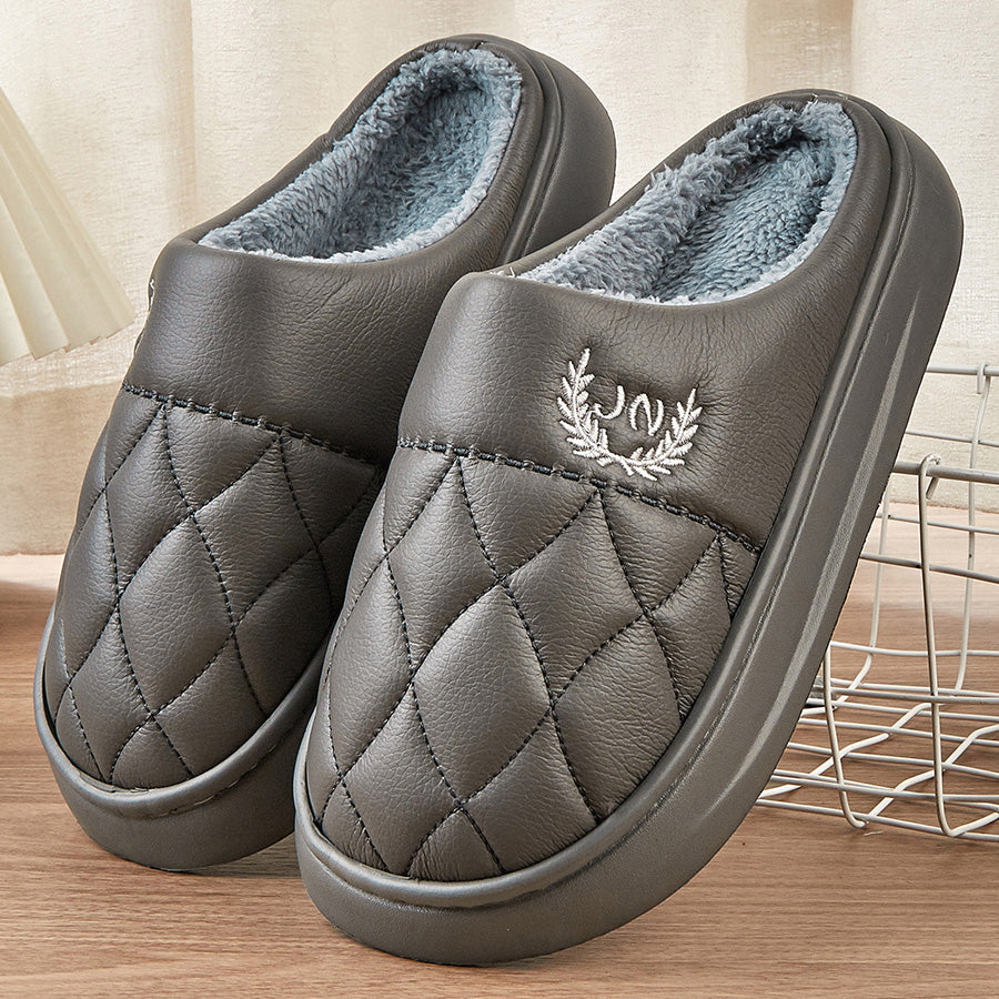 Fashion Mens Slippers With Plaid Leather