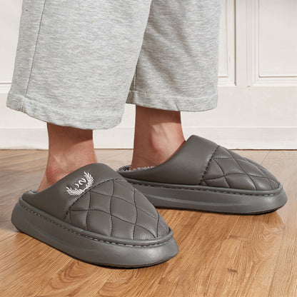 Fashion Mens Slippers With Plaid Leather