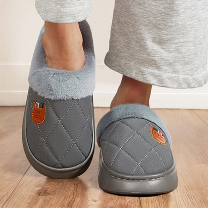 Fashion Mens Slippers With Plaid Faux Fur Collar