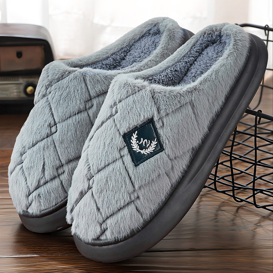 Fashion Badge Faux Fur Lined Slippers Men