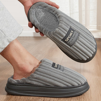 Men Winter Warm Fashion Corduroy Stripes Slippers