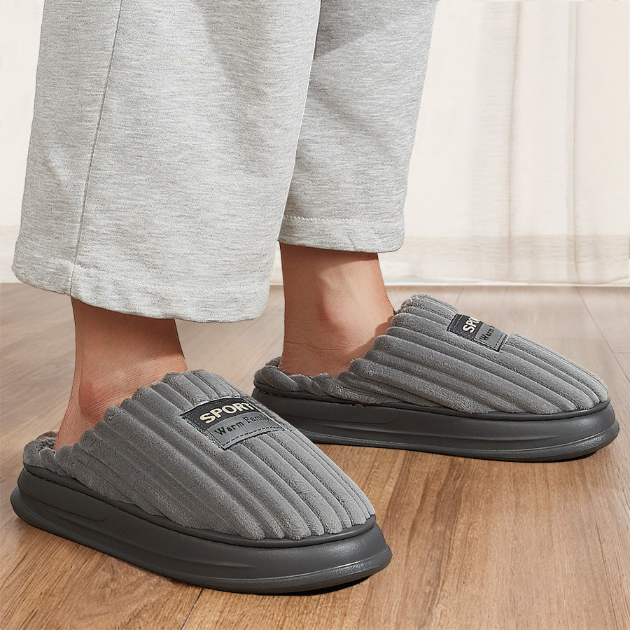 Men Winter Warm Fashion Corduroy Stripes Slippers