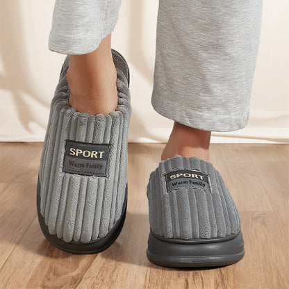 Men Winter Warm Fashion Corduroy Stripes Slippers