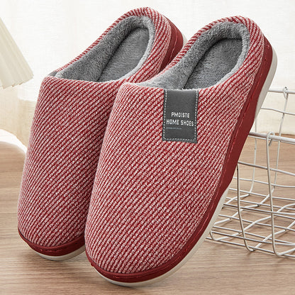 Fashion Plush Slippers for Ladies with Cotton Twill Stripes Line