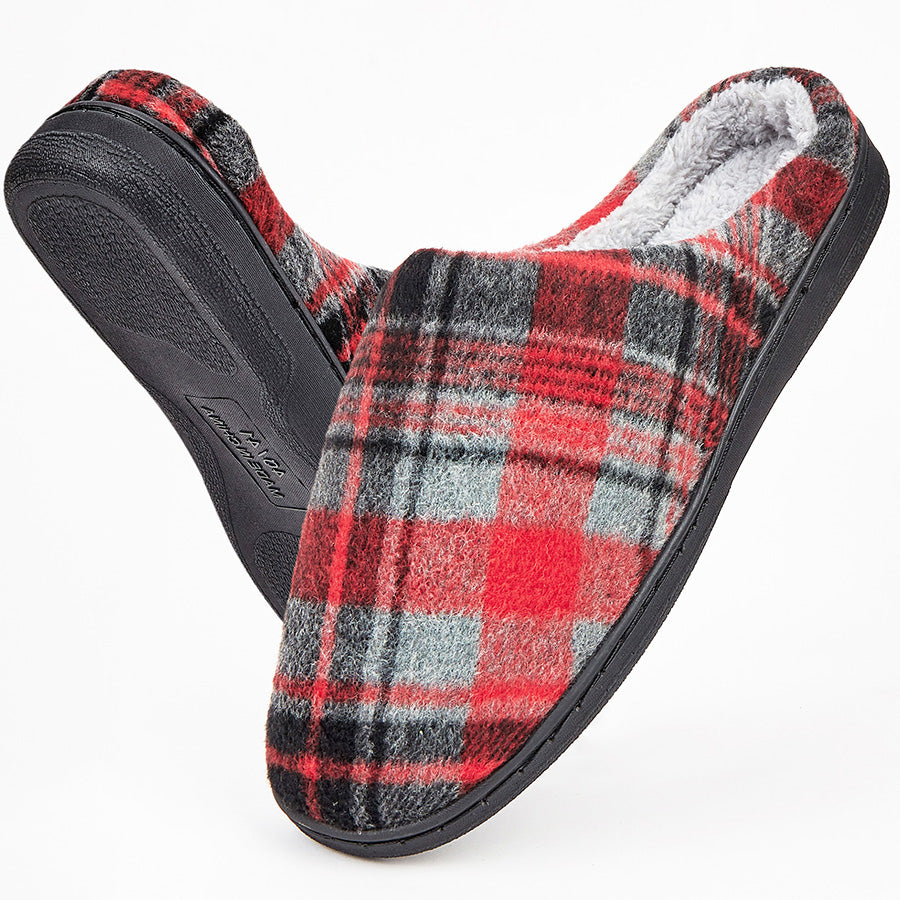 Fashionable Plaid Mens Plush Wide Slippers