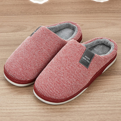 Fashion Plush Slippers for Ladies with Cotton Twill Stripes Line